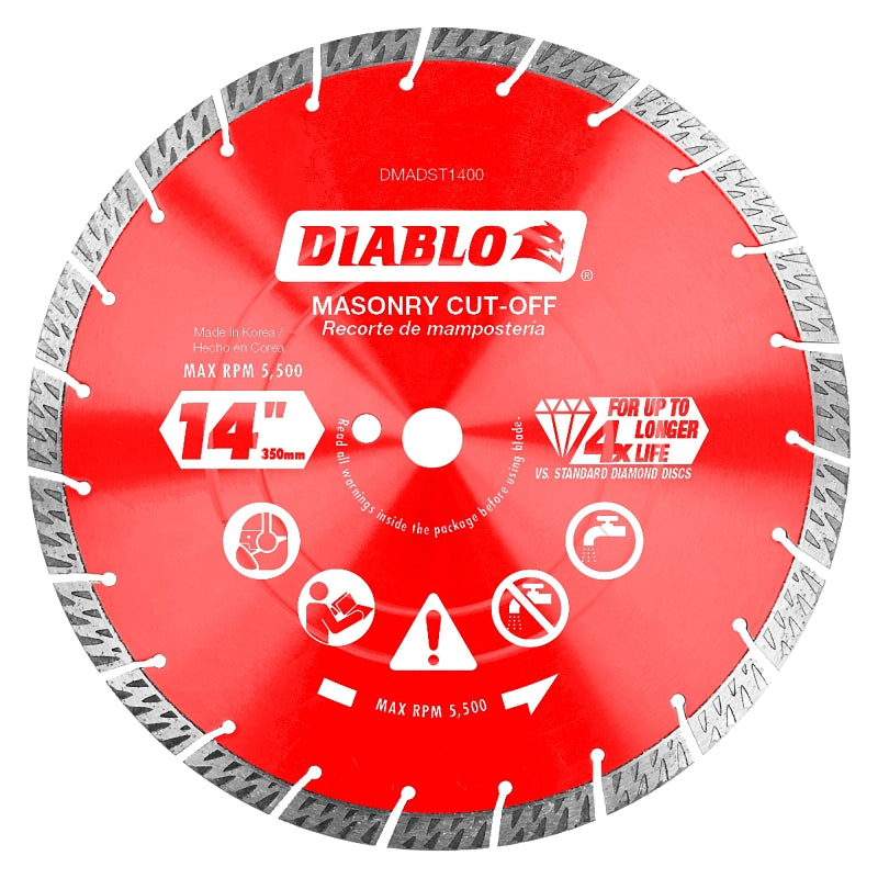 DIABLO Diablo DMADST1400 Series Saw Blade, Turbo Cut-Off Disc Blade, 14 in Dia, Segmented Rim, 1/PK TOOLS DIABLO