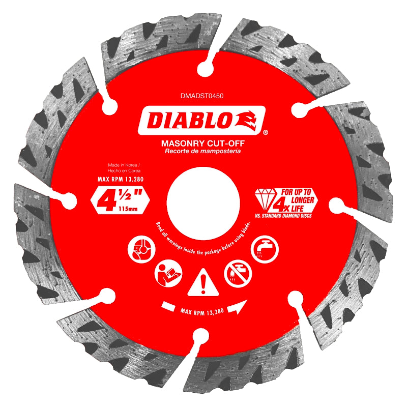 DIABLO Diablo DMADST0450 Series Saw Blade, Turbo Cut-Off Disc Blade, 4-1/2 in Dia, Segmented Rim, 1/PK TOOLS DIABLO