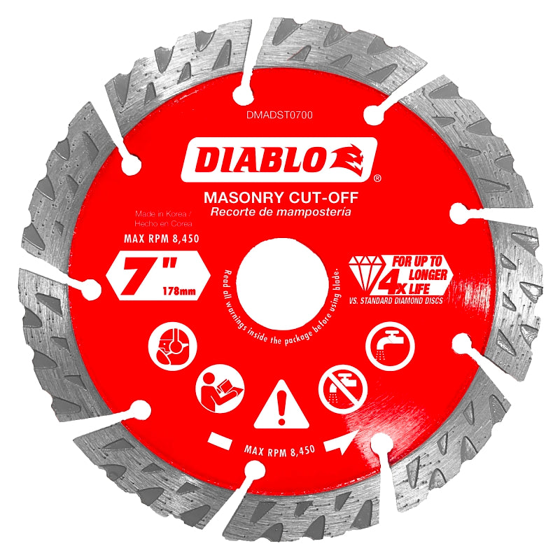 DIABLO Diablo DMADST0700 Series Saw Blade, Turbo Cut-Off Disc Blade, 7 in Dia, Segmented Rim, 1/PK TOOLS DIABLO