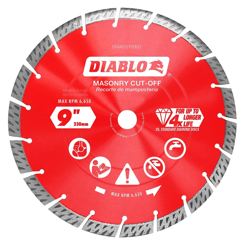 DIABLO Diablo DMADST0900 Series Saw Blade, Turbo Cut-Off Disc Blade, 9 in Dia, Segmented Rim, 1/PK TOOLS DIABLO