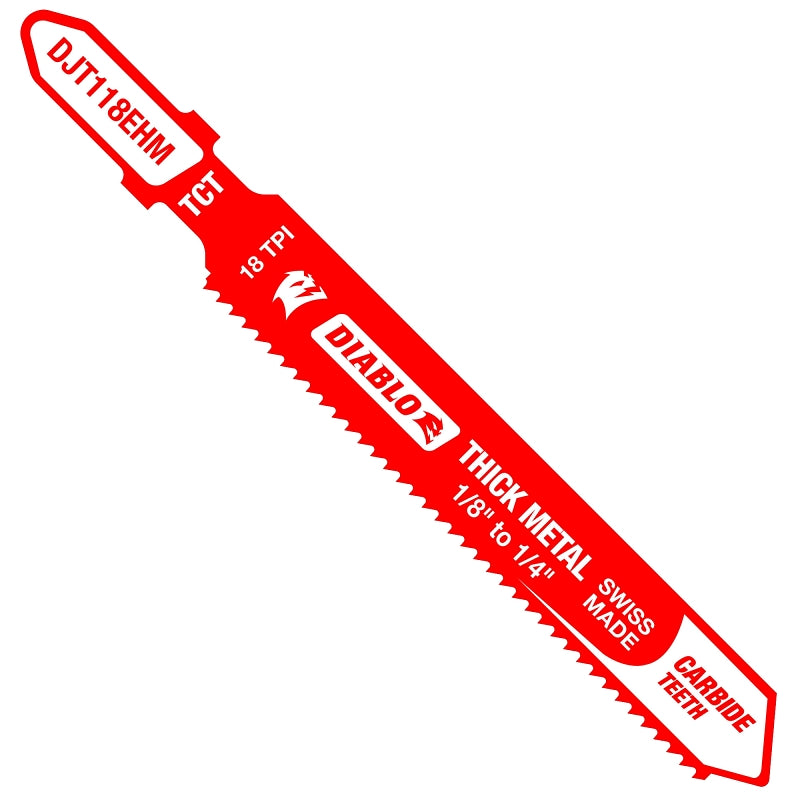 DIABLO Diablo DJT118EHM Jig Saw Blade, 3-1/4 in L, 18 TPI, Carbide Cutting Edge