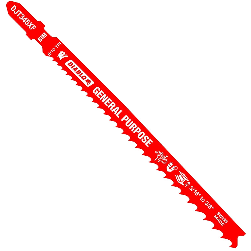 DIABLO Diablo DJT345XF5 Jig Saw Blade, 5-1/4 in L, 5/10 TPI, Bi-Metal Cutting Edge