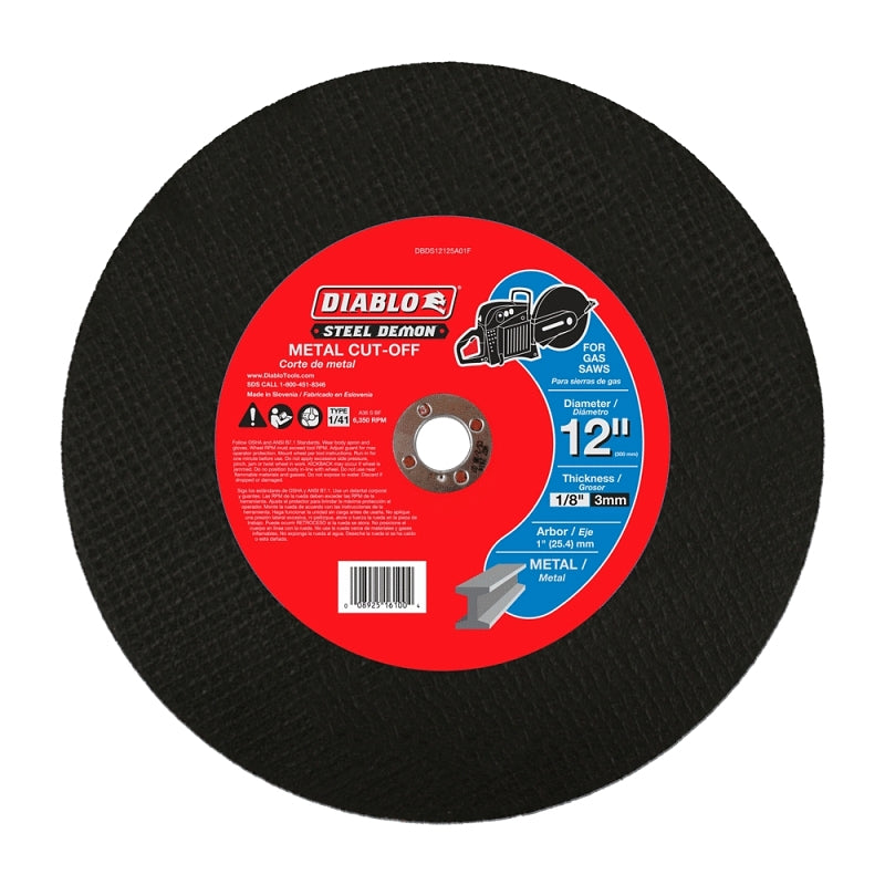 DIABLO Diablo Steel Demon DBDS12125A01F High-Speed Cut-Off Disc, 12 in Dia, 1/8 in Thick, 1 in Arbor, Ceramic Abrasive