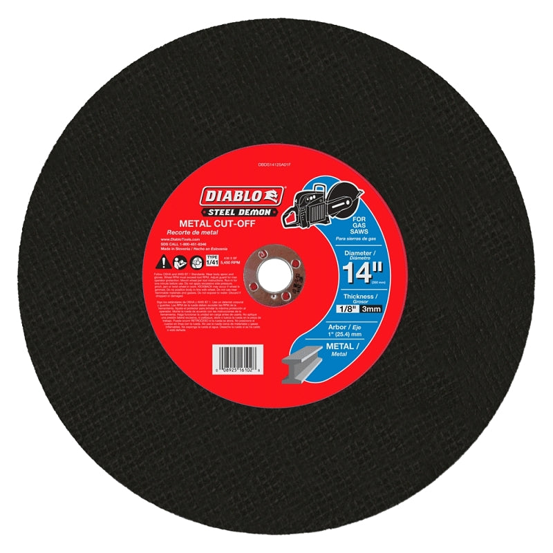 DIABLO Diablo Steel Demon DBDS14125A01F High-Speed Cut-Off Disc, 14 in Dia, 1/8 in Thick, 1 in Arbor, Ceramic Abrasive TOOLS DIABLO
