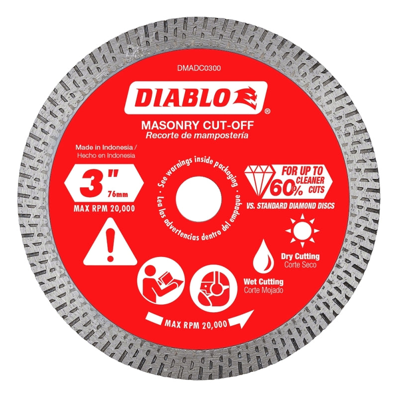 DIABLO Diablo DMADC0300 Cut-Off Disc, 3 in Dia, 1.3 mm Thick, 3/8 in Arbor, Diamond Abrasive TOOLS DIABLO