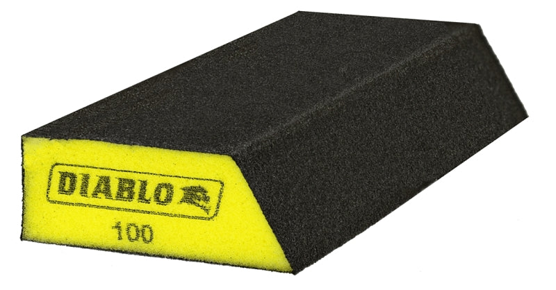 DIABLO Diablo DFBANGBFIN02G Sanding Sponge, Black/Yellow, 8 in L, 3 in W, 100 Grit, Fine, Aluminum Oxide Abrasive, 2/PK