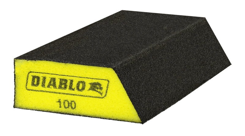 DIABLO Diablo DFBLANGFIN01G Sanding Sponge, Black/Yellow, 5 in L, 3 in W, 100 Grit, Fine, Aluminum Oxide Abrasive, 1/PK PAINT DIABLO