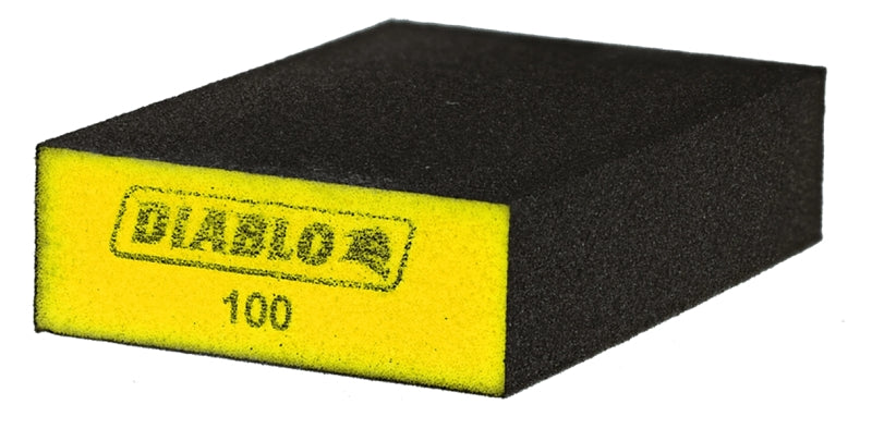 DIABLO Diablo DFBLBLOFIN01G Sanding Sponge, Black/Yellow, 5 in L, 3 in W, 100 Grit, Fine, 1/PK