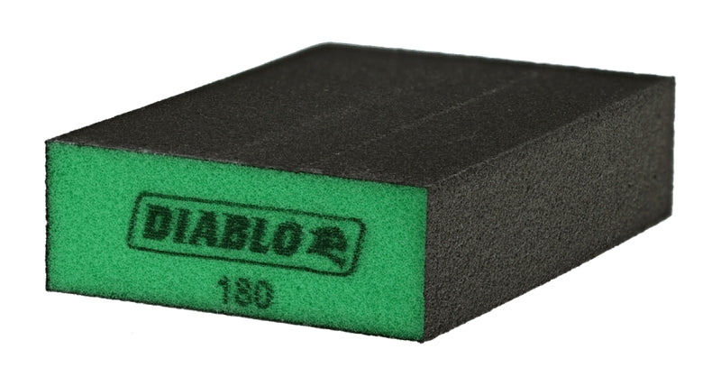 DIABLO Diablo DFBLBLOSFN01G Sanding Sponge, Black/Green, 5 in L, 3 in W, 180 Grit, Ultra Fine, Aluminum Oxide Abrasive, 1/PK