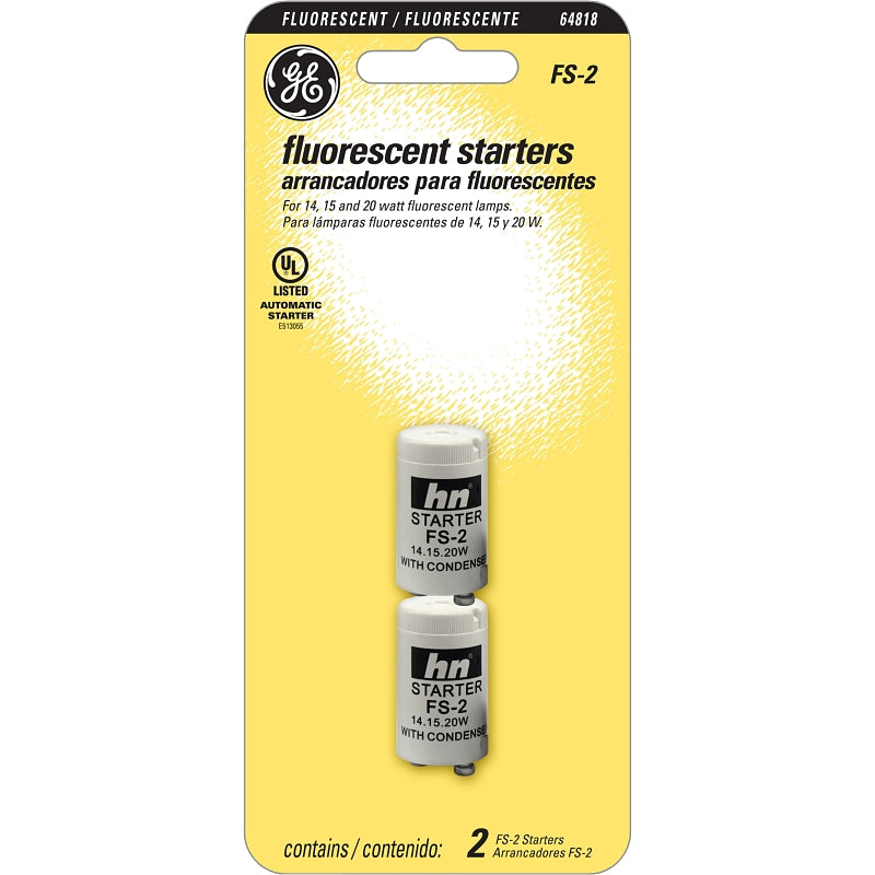 GE GE 64818 Fluorescent Starter, For: 14 W, 15 W, 20 W Fluorescent Lamps, 2/PK