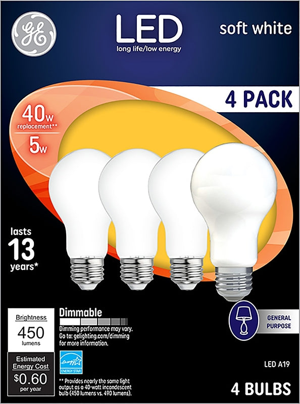 GE GE Industrial Solutions 93098311 LED Bulb, General Purpose, 450 Lumens, 5 W, A19 Lamp, 40 W Equivalent, Medium Lamp Base