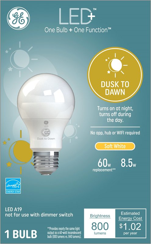 GE GE 93101946 LED Bulb, General Purpose, A19 Lamp, 60 W Equivalent, E26 Lamp Base, White, Soft White Light ELECTRICAL GE