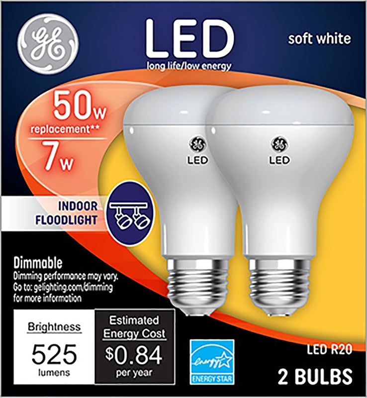 GE GE 93116048 Light Bulb, Directional, R20 Lamp, 50 W Equivalent, Medium Lamp Base, Dimmable, Clear, Soft White Light ELECTRICAL GE