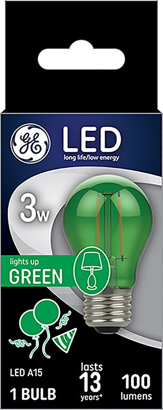 GE GE 93116856 Party Light Bulb, A15 Bulb, 3 W, Green Bulb, LED Bulb, 2700 K Color Temp, 100 Lumens ELECTRICAL GE