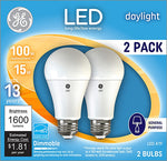 GE GE 93127672 Light Bulb, A19 Lamp, 100 W Equivalent, Medium Lamp Base, Dimmable, Daylight, 5000 K Color Temp ELECTRICAL GE