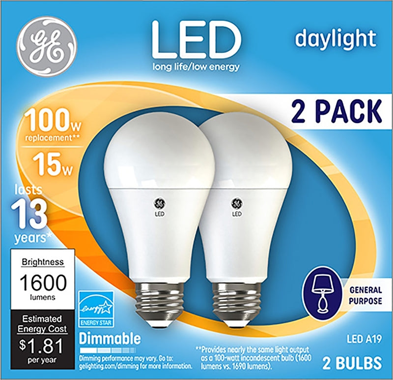 GE GE 93127672 Light Bulb, A19 Lamp, 100 W Equivalent, Medium Lamp Base, Dimmable, Daylight, 5000 K Color Temp ELECTRICAL GE