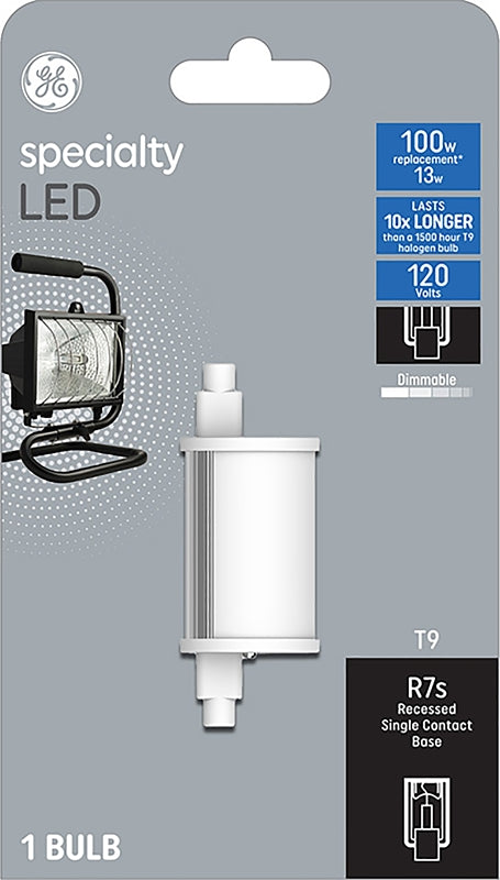 GE GE 93129010 LED Bulb, Specialty, 800 Lumens, 13 W, T9 Lamp, RX7s Lamp Base, Dimmable, Soft White, 3000 K Color Temp ELECTRICAL GE
