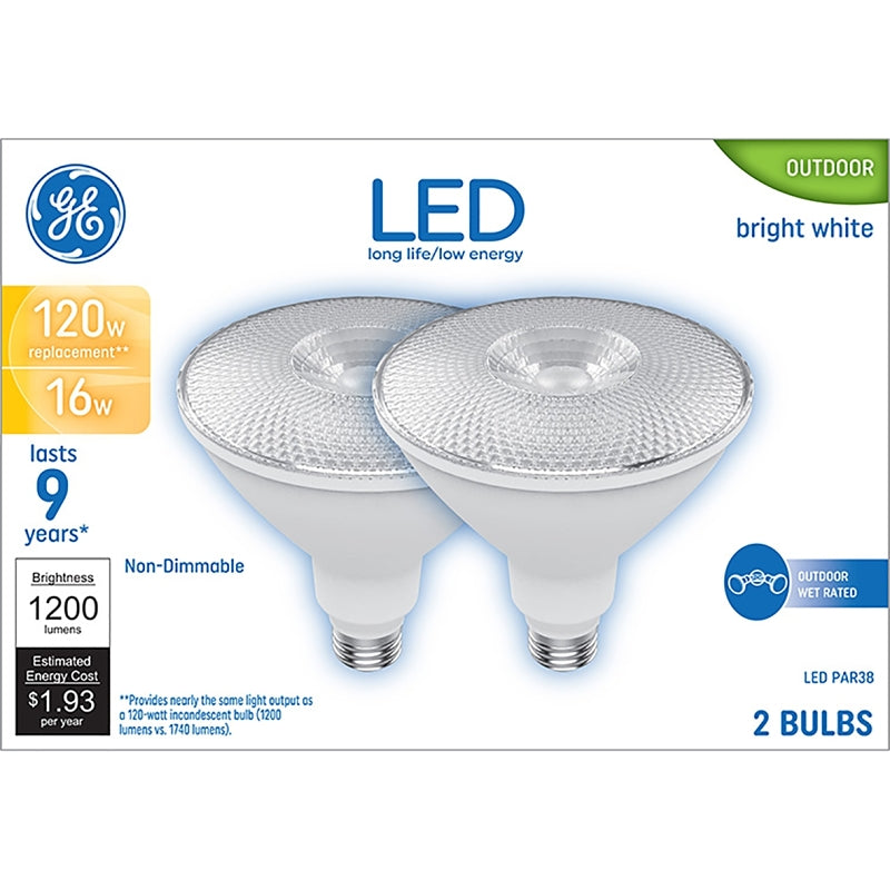 GE GE 93129302 Floodlight Bulb, PAR38 Lamp, 120 W Equivalent, Medium Lamp Base, Non-Dimmable, Clear, Bright White Light ELECTRICAL GE