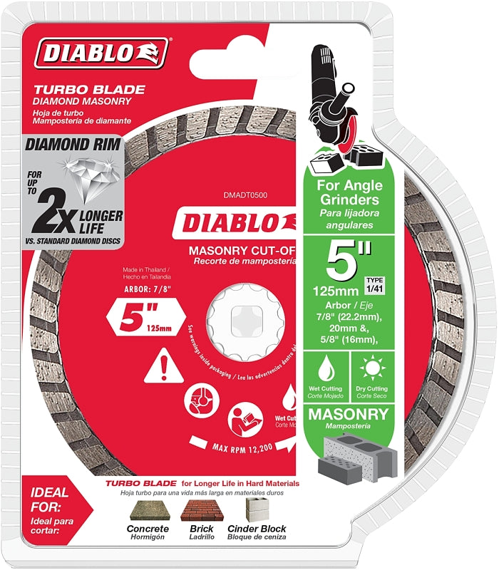 DIABLO Diablo DMADT0500 Cut-Off Disc, 5 in Dia, 7/8, 5/8 in Arbor, Diamond Cutting Edge, Turbo Rim TOOLS DIABLO