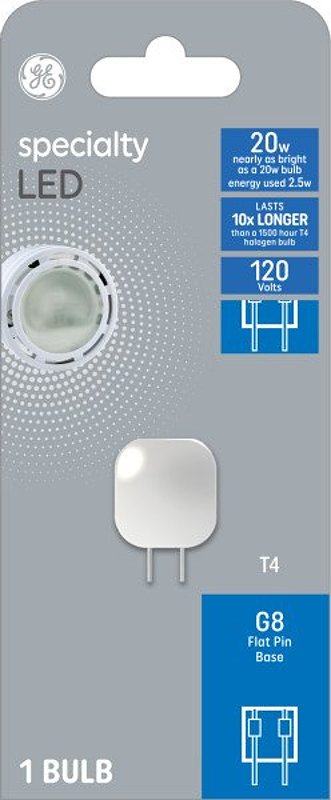 GE GE 93129078 Specialty LED Bulb, T4 Lamp, G8 Flat Pin Lamp Base, No, 3000 K Color Temp ELECTRICAL GE