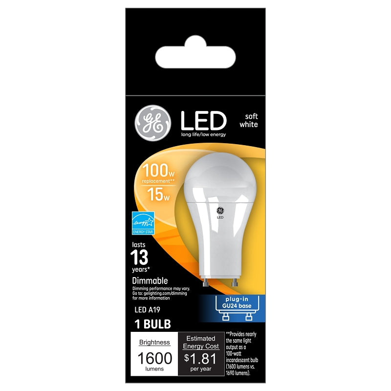GE GE 93129433 LED Light Bulb, A21 Lamp, 100 W Equivalent, GU24 Lamp Base, Dimmable, Frosted, Soft White Light