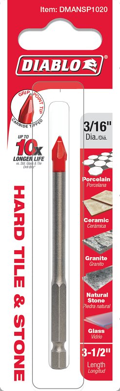 DIABLO Diablo DMANSP1020 Drill Bit, 3/16 in Dia, 3-1/2 in OAL, Hex Shank TOOLS DIABLO