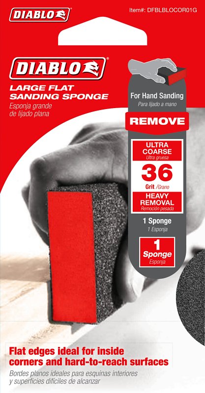 DIABLO Diablo DFBLBLOCOR01G Flat Sanding Sponge, 5 in L, 3 in W, 36 Grit, Ultra Course, Aluminum Oxide Abrasive