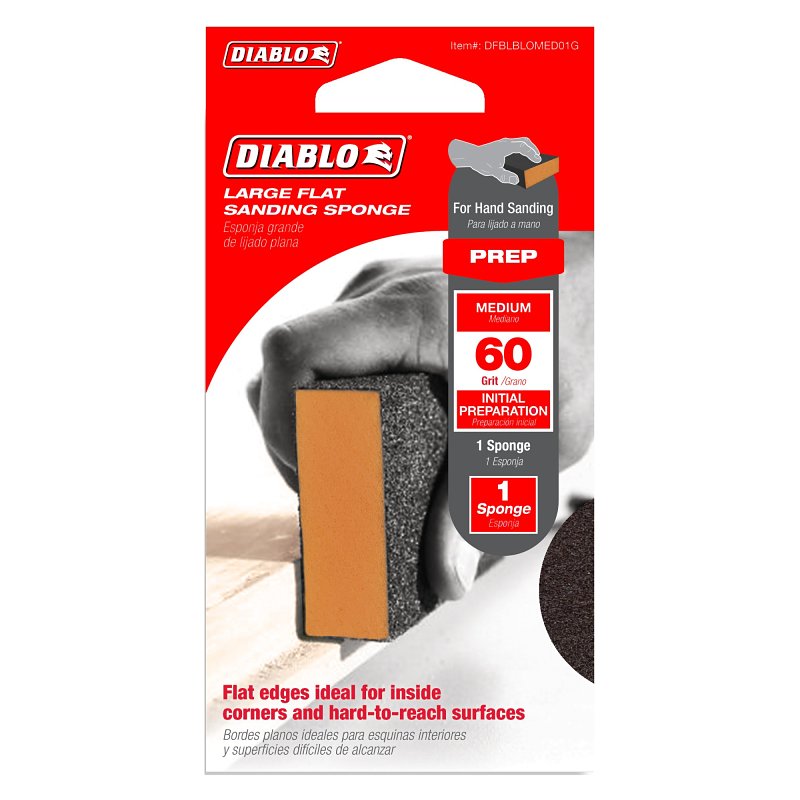 DIABLO Diablo DFBLBLOMED01G Flat Sanding Sponge, 5 in L, 3 in W, 60 Grit, Medium, Aluminum Oxide Abrasive BUILDING MATERIALS DIABLO