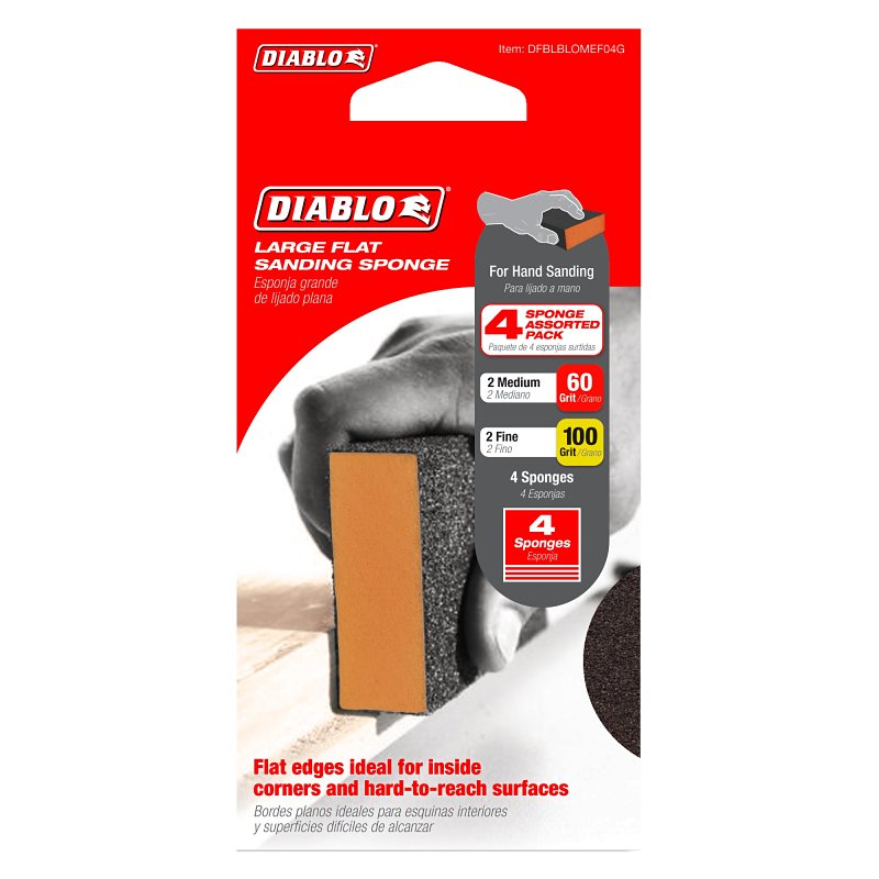 DIABLO Diablo DFBLBLOMEF04G Large Flat Edge Sanding Sponge, 5 in L, 3 in W, Multi-Grade, Aluminum Oxide Abrasive BUILDING MATERIALS DIABLO