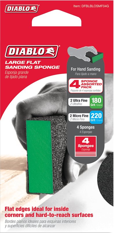DIABLO Diablo DFBLBLOSMF04G Flat Sanding Sponge Assorted Pack, 5 in L, 3 in W, 180, 220 Grit, Ultra Fine