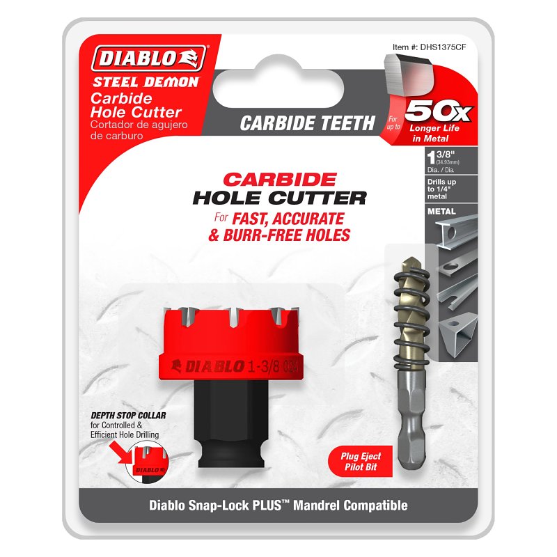 DIABLO Diablo Steel Demon DHS1375CF Hole Cutter, 1-3/8 in Dia, 1/4 in D Cutting, Carbide Cutting Edge