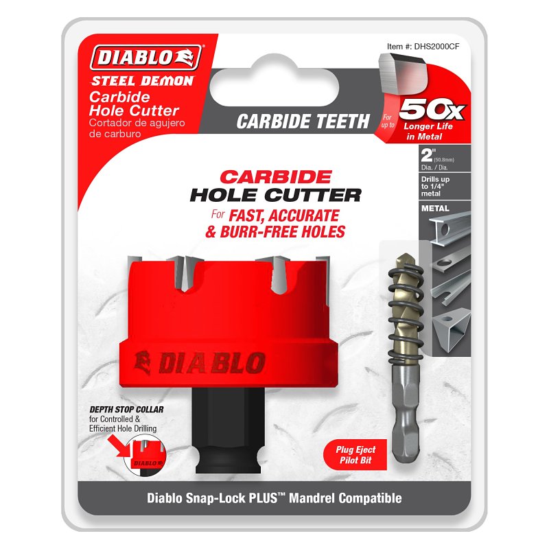 DIABLO Diablo Steel Demon DHS2000CF Hole Cutter, 2 in Dia, Carbide Cutting Edge
