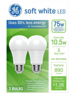 GE GE 93131321 LED Light Bulb, A19 Lamp, 75 W Equivalent, Medium Lamp Base, Non-Dimmable, Soft White/Warm White