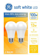 GE GE 93131322 LED Light Bulb, A19 Lamp, 100 W Equivalent, Medium Lamp Base, Non-Dimmable, Soft White/Warm White ELECTRICAL GE