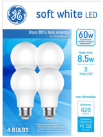 GE GE 93131063 LED Light Bulb, General-Purpose, A19 Lamp, 60 W Equivalent, E26 Medium Lamp Base, Non-Dimmable