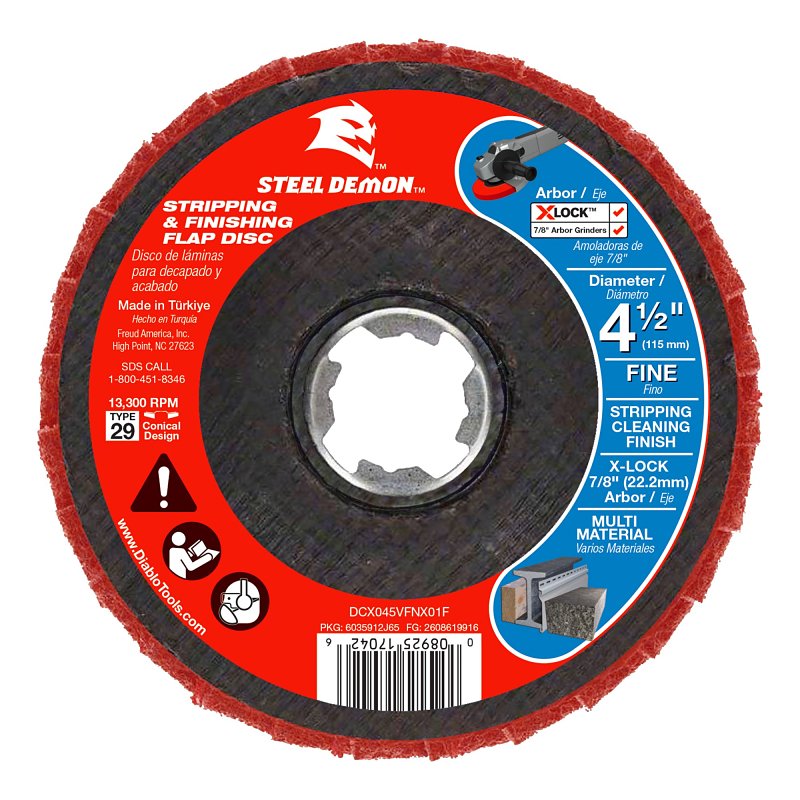 DIABLO Diablo Steel Demon DCX045VFNX01F Stripping and Finishing Flap Disc, 4-1/2 in Dia, 7/8 in Arbor, 100 Grit, Fine