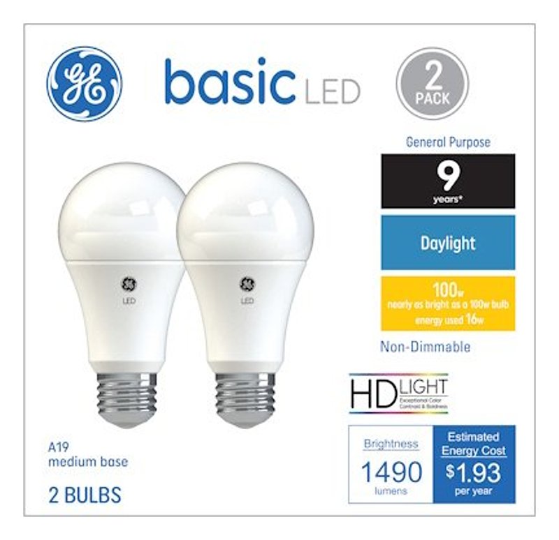 GE GE Industrial Solutions 37027 LED Bulb, General Purpose, 1490 Lumens, 16 W, A19 Lamp, E26 Lamp Base, Daylight