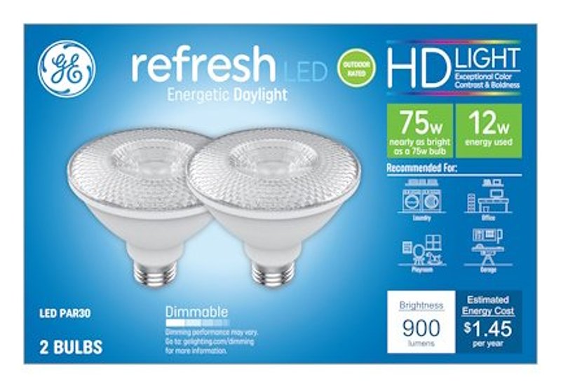 GE GE Industrial Solutions 43095 LED Bulb, Flood/Spotlight, PAR30 Lamp, E26 Lamp Base, Dimmable, Clear, Daylight Light