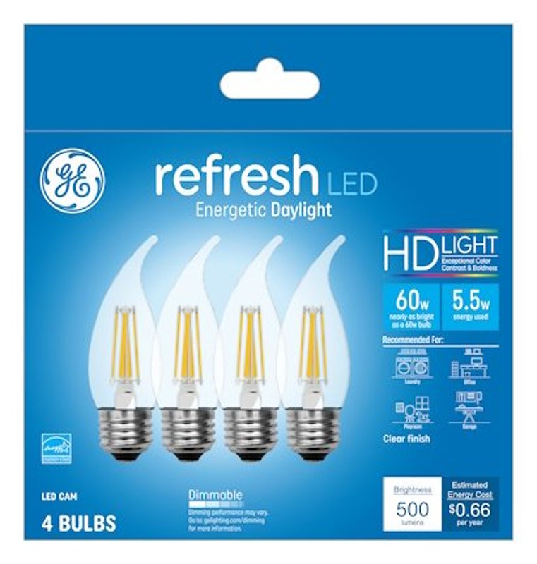 GE GE Industrial Solutions 43256 LED Bulb, Decorative, CAM Lamp, E26 Lamp Base, Dimmable, Clear, Daylight Light ELECTRICAL GE