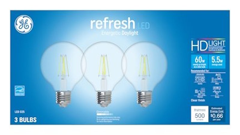 GE GE Industrial Solutions 43310 LED Bulb, Globe, 500 Lumens, 5.5 W, G25 Lamp, E26 Lamp Base, Dimmable, Clear, Daylight