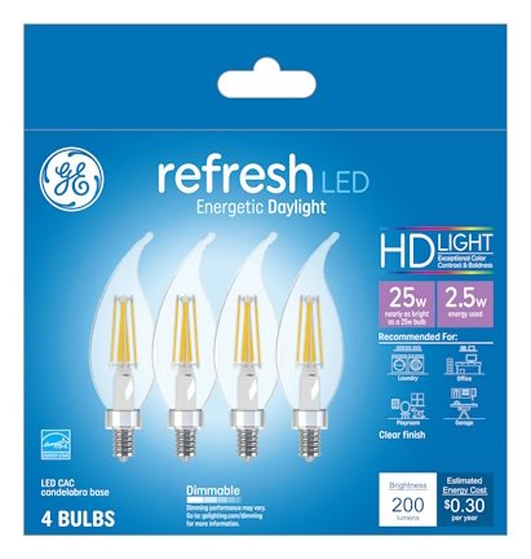 GE GE Industrial Solutions 45567 LED Bulb, Decorative, 200 Lumens, 2.5 W, CAC Lamp, E12 Lamp Base, Dimmable, Clear ELECTRICAL GE