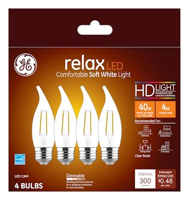 GE GE Industrial Solutions 45660 LED Bulb, Decorative, CAM Lamp, E26 Lamp Base, Dimmable, Soft White Light ELECTRICAL GE