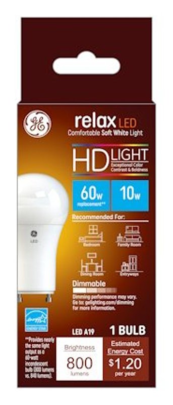 GE GE Industrial Solutions 46183 LED Bulb, General Purpose, 800 Lumens, 10.5 W, A19 Lamp, GU24 Lamp Base, Dimmable ELECTRICAL GE
