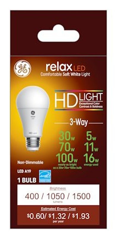 GE GE 93127692 Bulb, A19 Lamp, 30, 70, 100 W Equivalent, Medium E26/24 Lamp Base, No, Soft White, 2700 K Color Temp