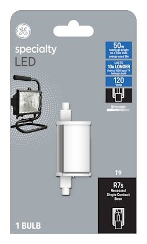 GE GE 93129009 LED Bulb, Specialty, 800 Lumens, 8 W, T9 Lamp, RX7s Lamp Base, Dimmable, Soft White, 3000 K Color Temp ELECTRICAL GE