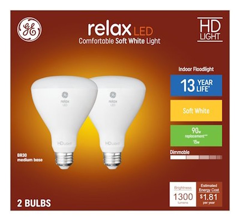 GE GE 93129076 Reflector LED Bulb, BR30 Lamp, 90 W Equivalent, E26/24 Medium Lamp Base, Dimmable, Soft White Light ELECTRICAL GE