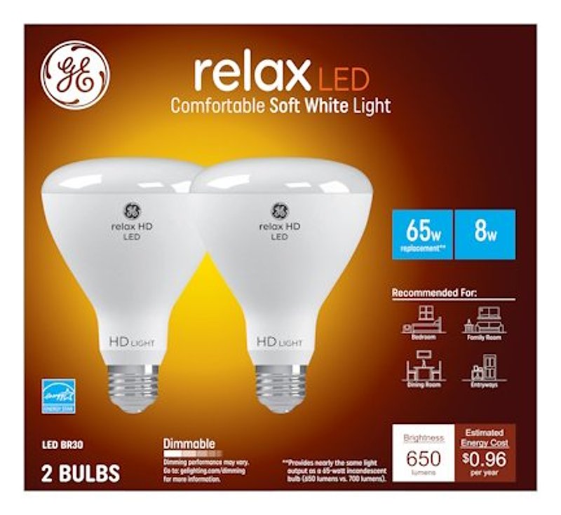GE GE 93129972 Bulb, BR30 Lamp, 65 W Equivalent, Medium Lamp Base, Yes, Soft White, 2700 K Color Temp
