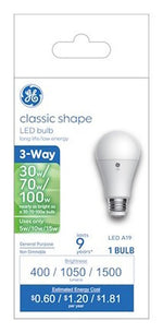 GE GE 93130563 LED Bulb, 3-Way, A19 Lamp, 30/70/100 W Equivalent, Medium Lamp Base, 2700 K Color Temp ELECTRICAL GE