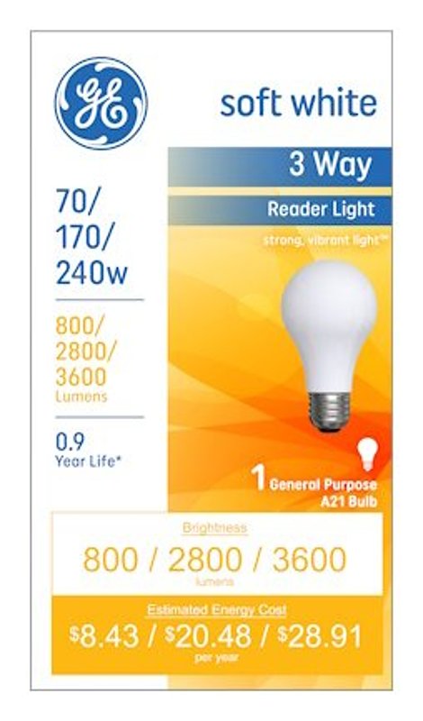 GE GE Industrial Solutions 15846 Incandescent Bulb, 70/240 W, A21 Lamp, Medium E26 Lamp Base, 3600 Lumens ELECTRICAL GE