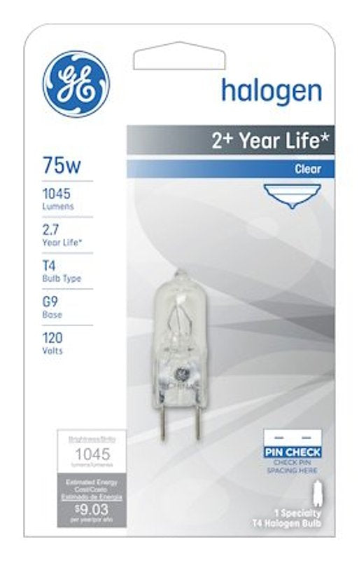 GE GE Edison Series 16759 Halogen Bulb, 75 W, G9 Lamp Base, T4 Lamp, White Light, 1045 Lumens, 2850 K Color Temp ELECTRICAL GE